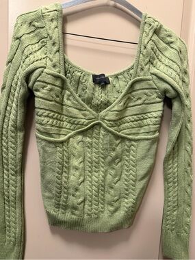 Majorelle Pistachio Cable Knit V-Neck Sweater